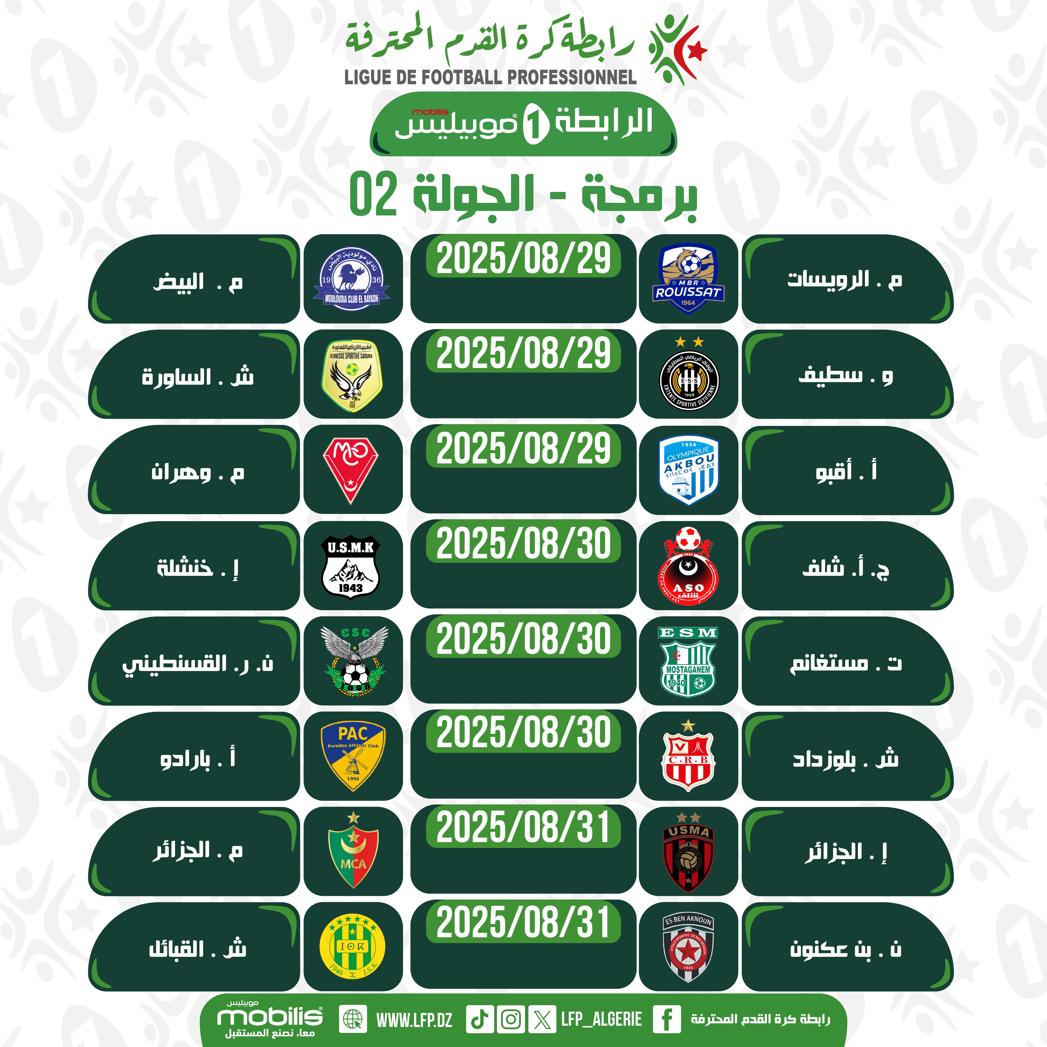 Matchday 2 Fixtures of the Ligue 1 Mobilis Championship